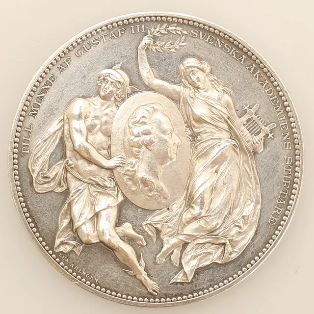 MINNESMEDALJ, silver, Oscar II, Svenska akademiens 100-årsfest 1886.