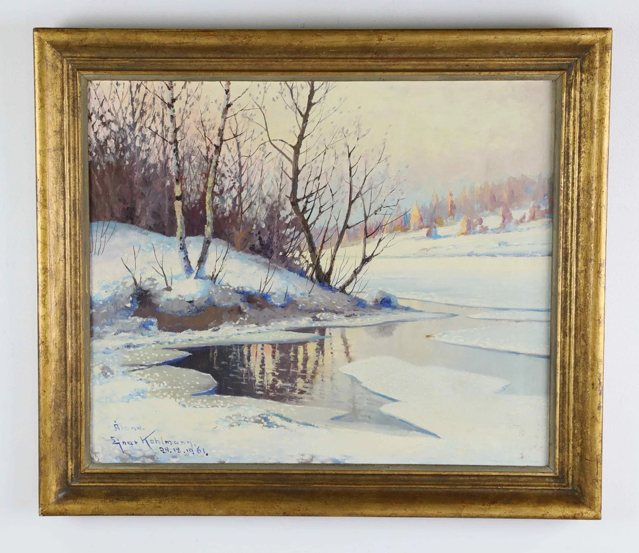 EJNAR KOHLMANN. olja på duk, vinterlandskap, signerad och daterad 1961. — Paintings — Hälsinglands Auktionsverk