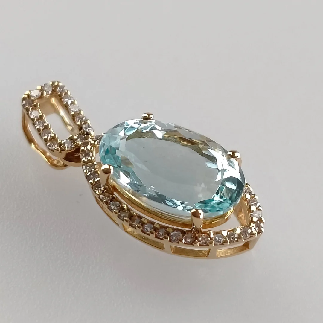 - Aquamarin -/ Diamant-Anhänger - Gelbgold 585. — Brooches & Pendants — Auktionshaus Blank