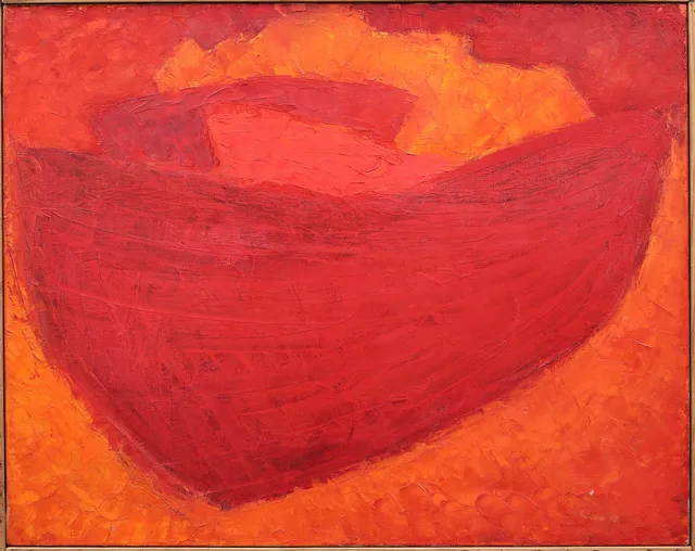 WALTER HUBER. "Båtar", olja på duk, osignerad.