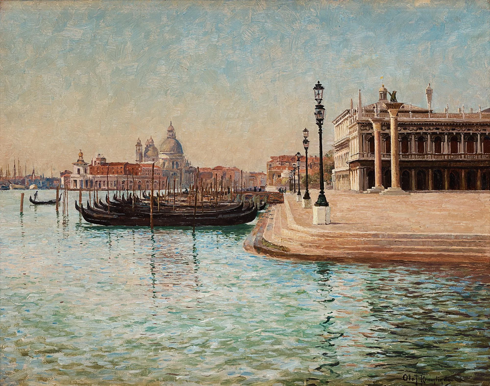 Olof Krumlinde, Gondoler vid Markusplatsen, Venedig. — Bukowskis