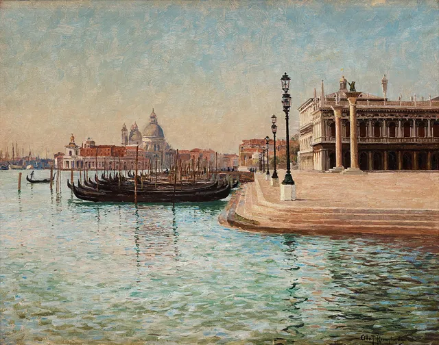 Olof Krumlinde, Gondoler vid Markusplatsen, Venedig.