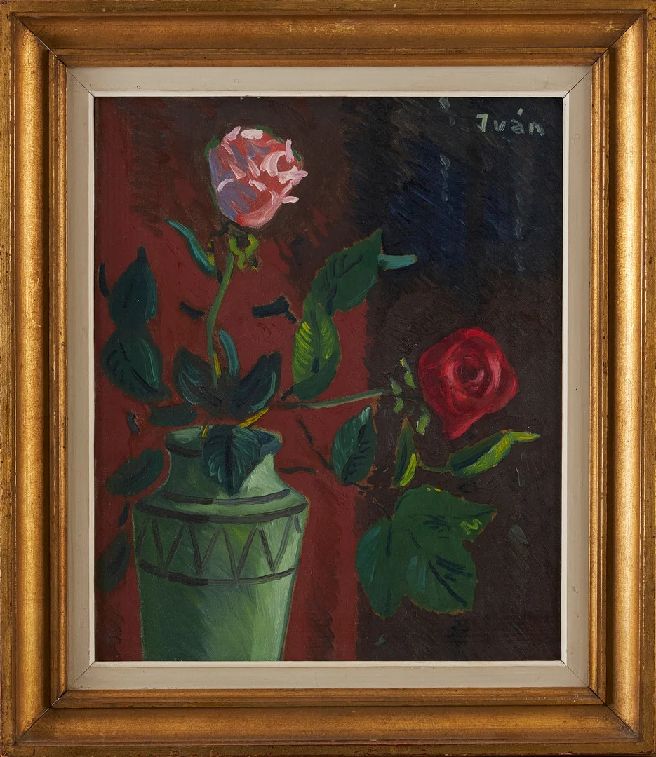IVAN GRÜNEWALD. Rosor i grön vas, olja på duk. — Paintings — Stockholms Auktionsverk Magasin 5