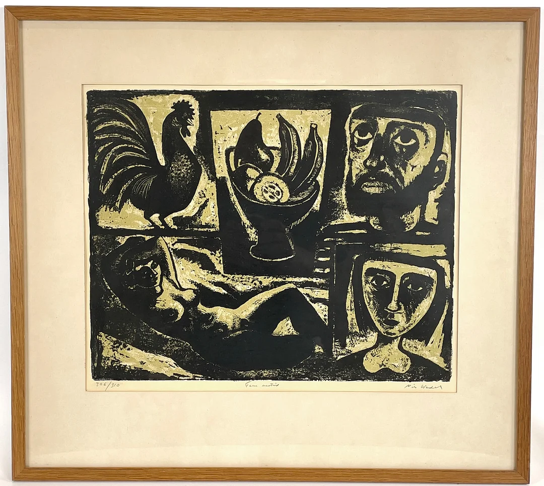 NILS WEDEL. Färglitografi, "Fem motiv", signerad samt numrerad 306/310. — Engravings & Prints — Roslagens Auktionsverk