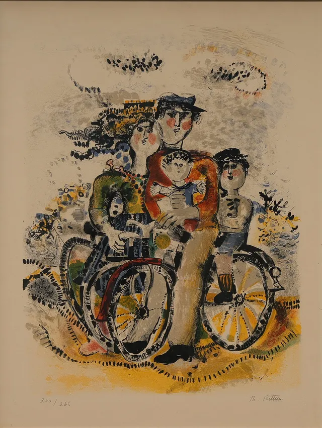 THORSTEIN RITTUN. Färglitografi, Cykeltur", signerad, numrerad 200/265.