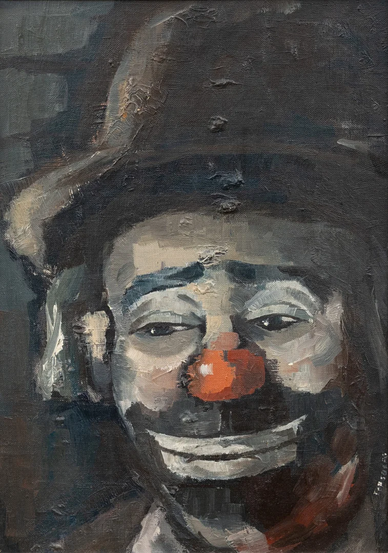 NILS FORSBERG (1921-1994). Clown, olja på pannå, signerad. — Paintings — Garpenhus Auktioner