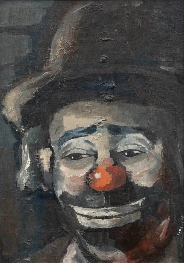 NILS FORSBERG (1921-1994). Clown, olja på pannå, signerad.