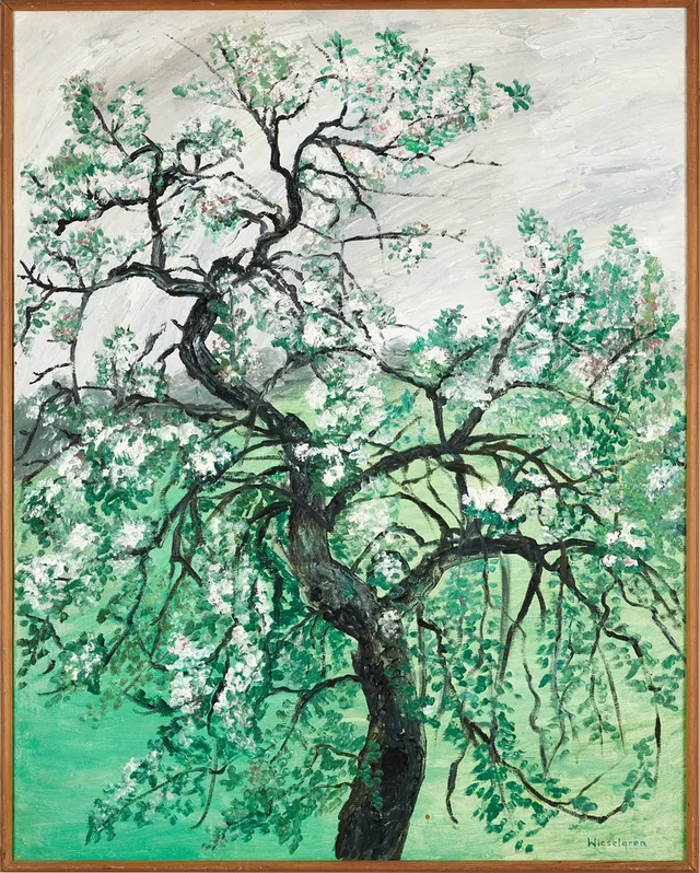 GERTRUD WIESELGREN (SVERIGE, FÖDD 1929). Vildäpplen blommar, signerad Wieselgren, olja på duk.