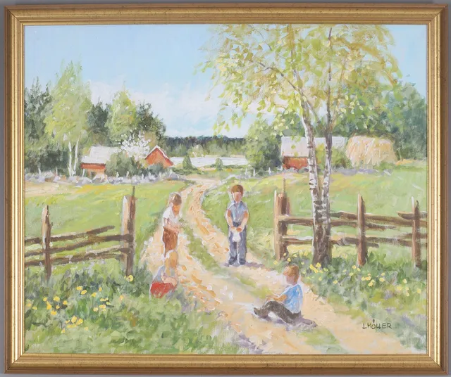 LENNART MÖLLER. Lekande barn, olja på duk, signerad.