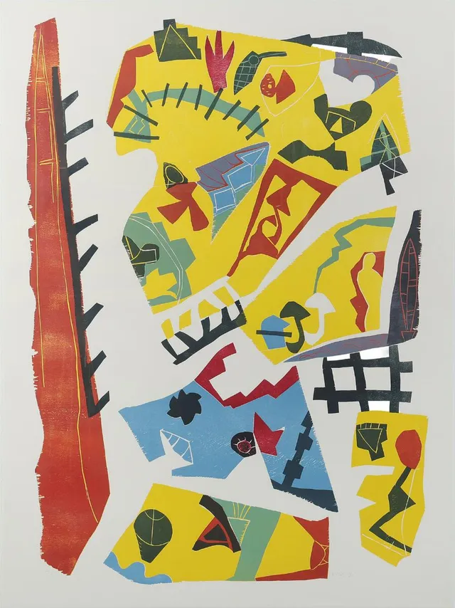 Untitled. Signed Voss 90, 2/30. Woodcut in colours. Sheet size 160 × 120 cm.