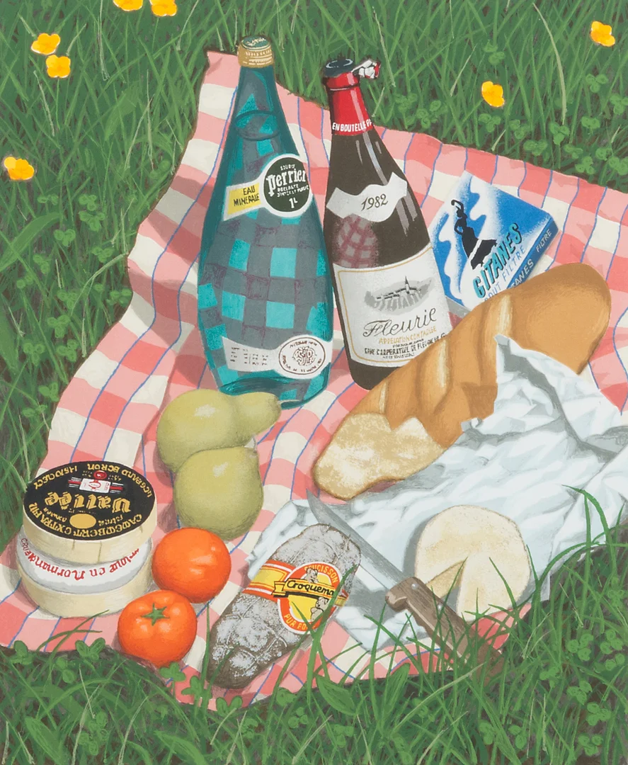 ULF GREDER. Picknick, färglitografi, signerad. — Engravings & Prints — Helsingborgs Auktionskammare