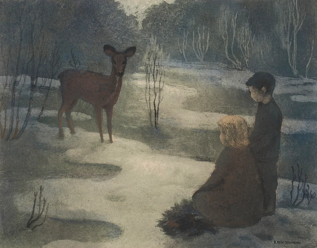 Johnson, Kaare Espolin — "Møte i skogen" — Kunst/Grafikk — Blomqvist