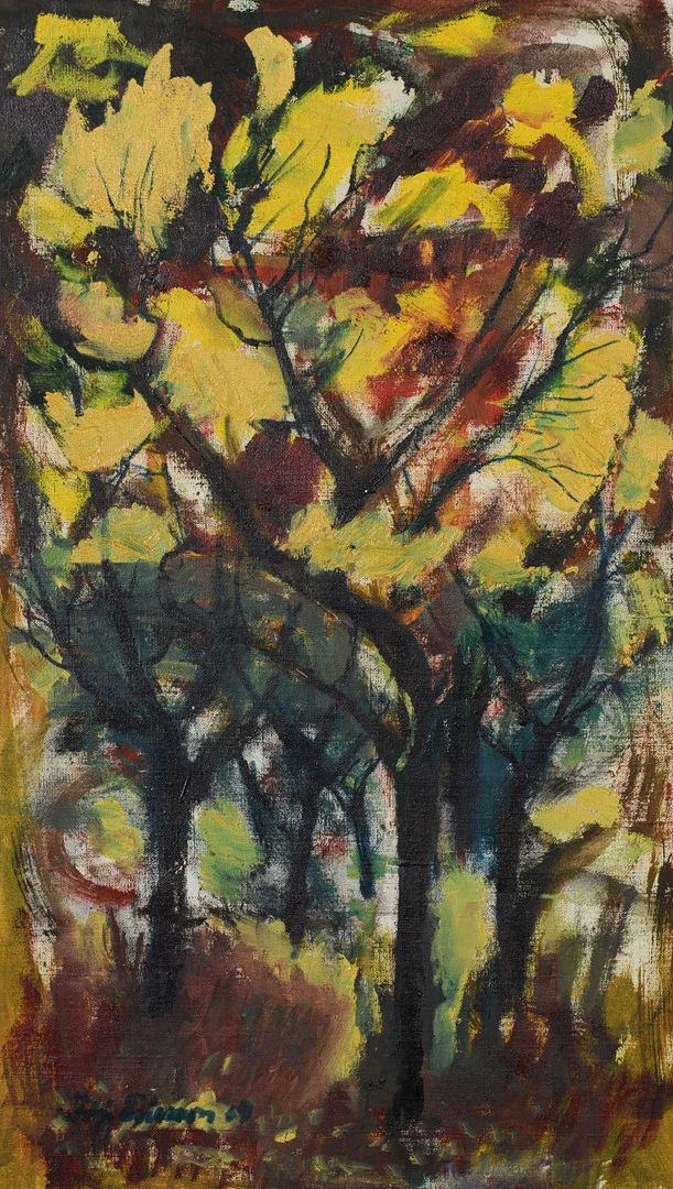 OIDENTIFIERAD KONSTNÄR. Expressionistiskt landskap, olja på duk, signerad, daterad -69. — Paintings — Formstad Auktioner