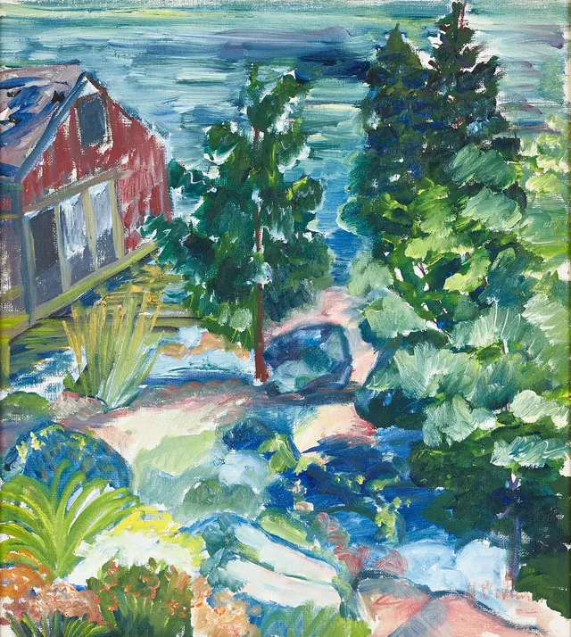 MARTHE BOHM (Warnsdorf/Böhmen 1898-1972), "Skärgårdsmotiv" signerad, olja på duk ställd på pannå.