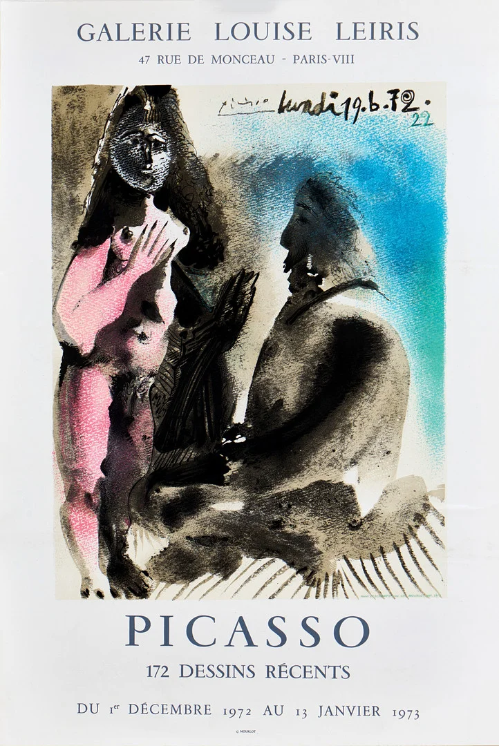 PABLO PICASSO. Efter, "172 Dessins Recents", Galerie Louise Leiris, Paris 1972, litografisk utställningsaffisch, Mourlot. — Engravings & Prints — Crafoord Auktioner Stockholm
