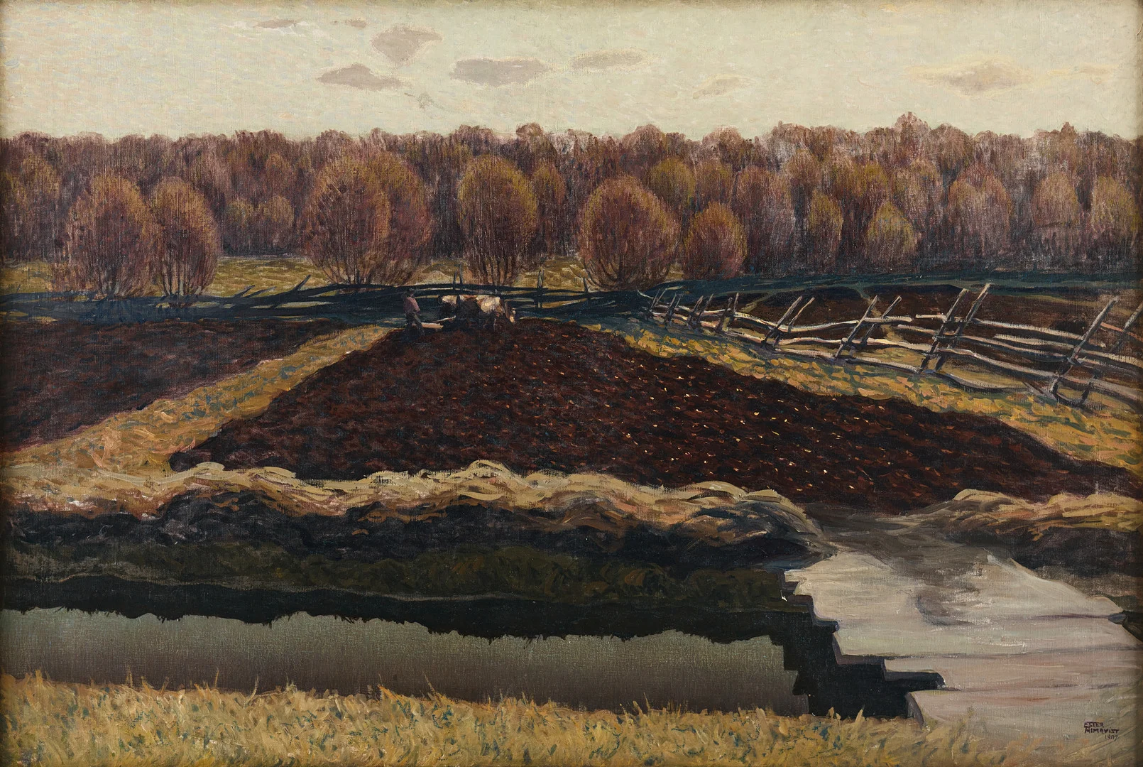 ESTER ALMQVIST. Landskap med plöjande kor. — Paintings — Stockholms Auktionsverk Fine Art