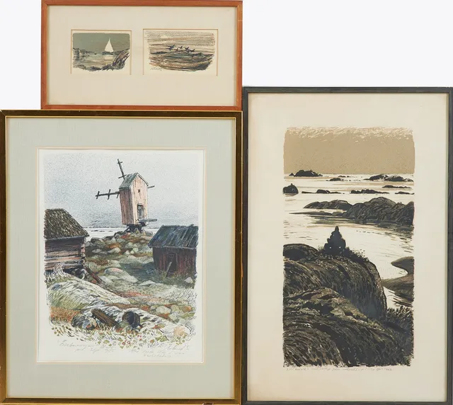 ROLAND SVENSSON. Litografier och teckning, 3 st, signerade.