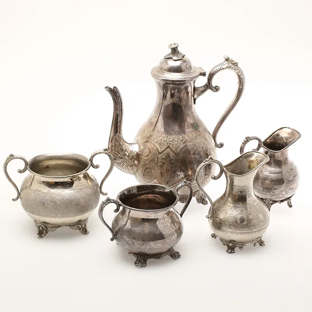 KAFFESERVIS, 5 delar, nysilver.