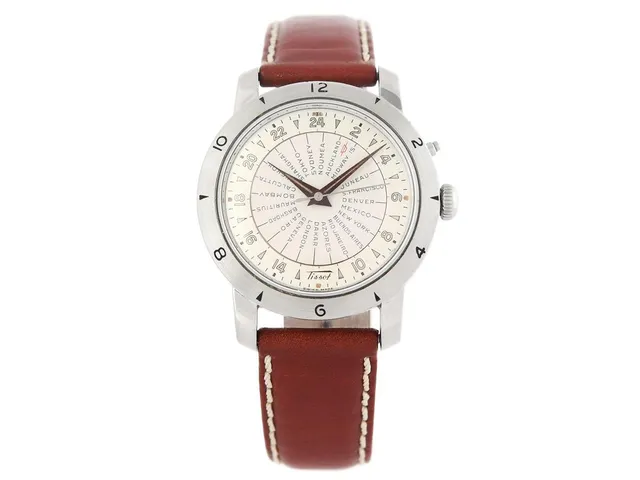 TISSOT, Navigator (Swiss Made), World Time, Cal 28,5 N-21T, Serie nr. 2799076, Ref nr. 4002-1, herrur, 36 mm, stål, hammarautomat, plexiglas, 24-timmarsvisning, världstider, läderband, ca 1952.