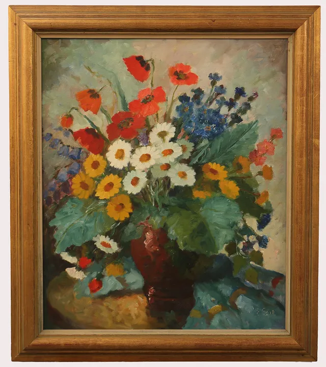 EDIT GERT. Olja på duk, blomsterstilleben, signerad.