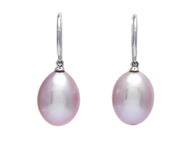 PÄRLÖRHÄNGEN, 18K vitguld, rosa ovala odlade sötvattenspärlor 12,5 mm, krokar, vikt 3,3 g.