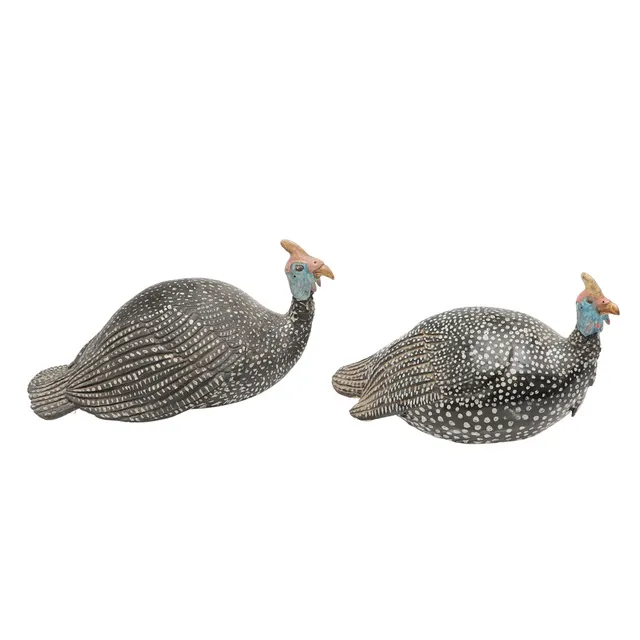 A PAIR OF POTTERY MODELS OF GUINEA FOWL.