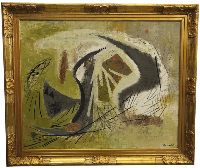 NILS WEDEL. Olja på duk, komposition med tjurfäktingscen, signerad, 1900- talets mitt.