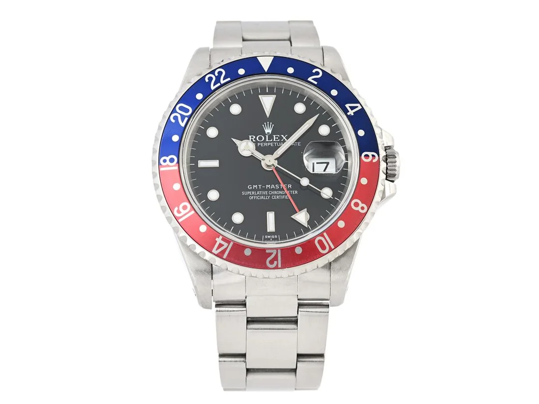 ROLEX, Oyster Perpetual Date, GMT-Master (Swiss), Chronometer, "Swiss Only Dial", Ref nr. 16700, Serie nr. A135217, Cal 3175, Verk nr. 3 8126977, Boett nr. 16700, herrur, 40 mm, stål, automatisk, safirglas (nagg), datum, 24-timmarsvisning, Oysterlocklänk, viklås, Ref nr. 78790-X2/501 B, ca 1999. — Klockor/Rolex — Kaplans