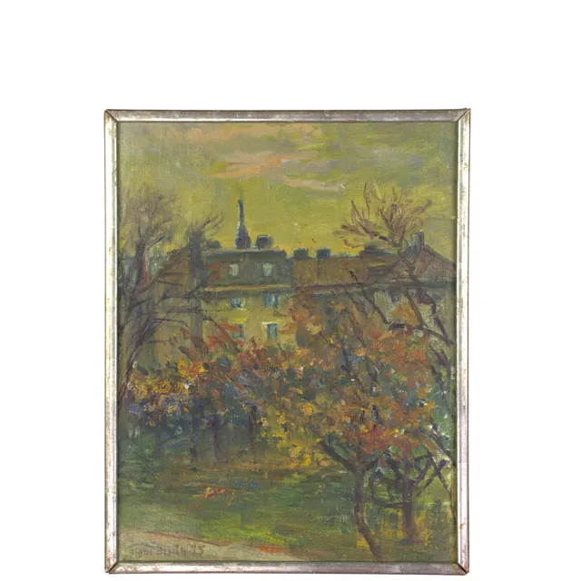 SIGNE BARTH (1895-1982). Olja på kartong, "Höst på Maria kyrkogård", signerad 1975.
