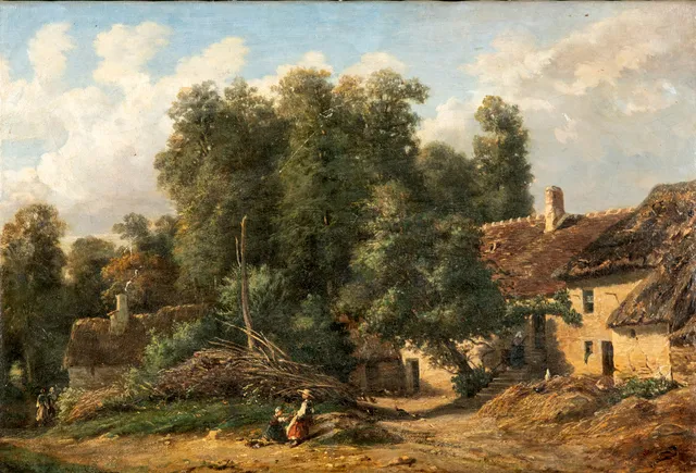 LANDSCHAFTSMALER DES 19. JAHRHUNDERTS. Landschaft mit Bauernhof und Figurenstaffage.