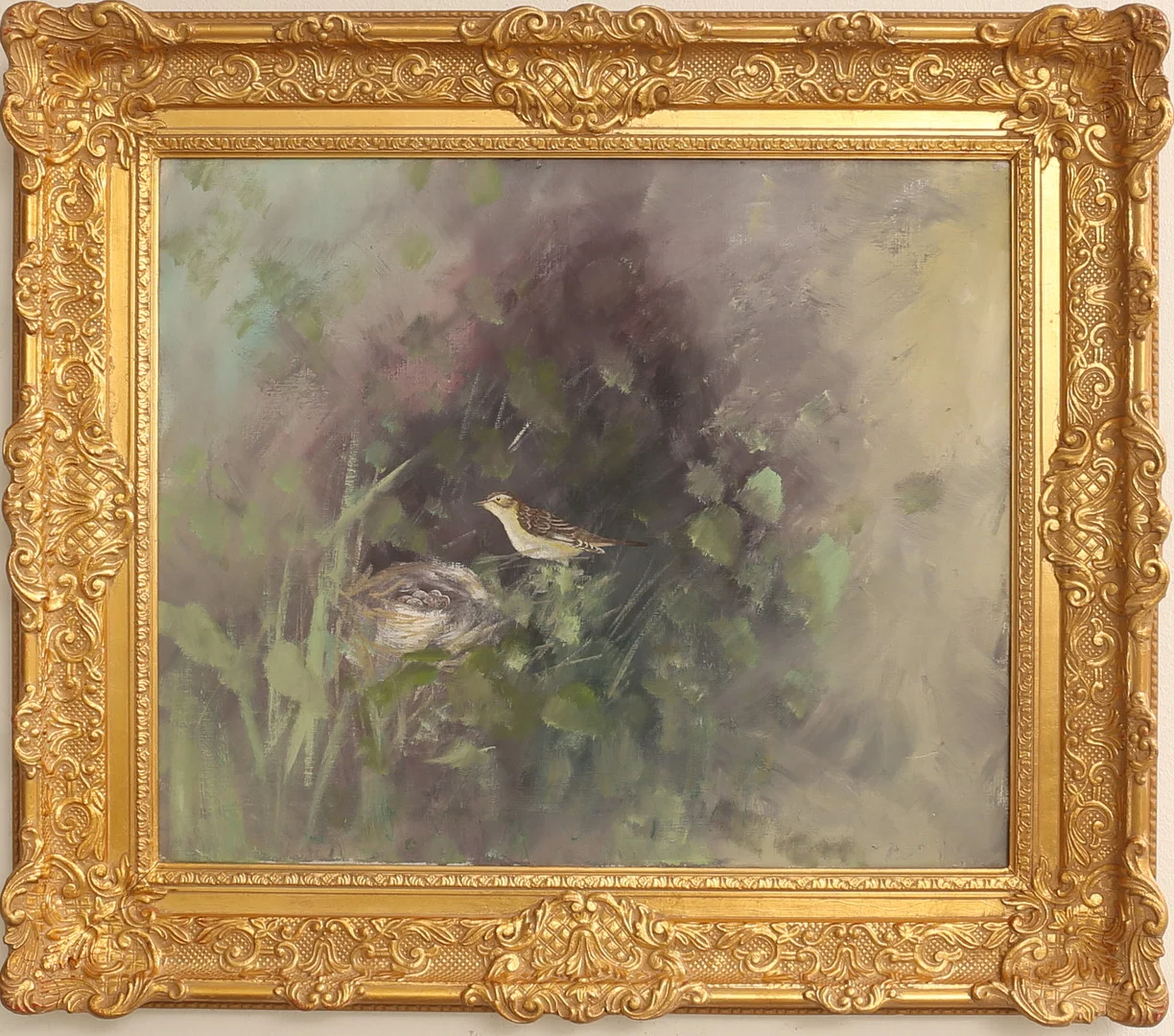 TORBJÖRN MARTINSSON. Olja på duk, "Sävsångare vid boet". signerad à tergo. — Paintings — RA Auktionsverket Norrköping
