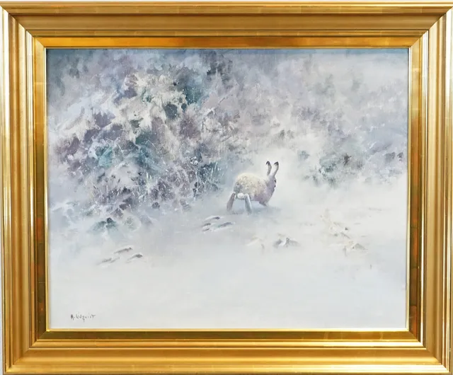 ARNE LIDQVIST. (1919-1975) oljemålning, "Hare i snö" signerad.