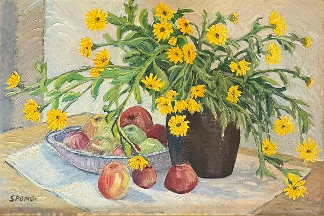 LENNART SPONG. "Gula Blommor". Olja på duk. Signerad.