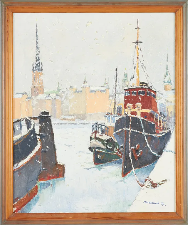 STIG EH ROUSK (FÖDD 1934). Stockholmsmotiv, olja på duk, signerad samt numrerad 76.