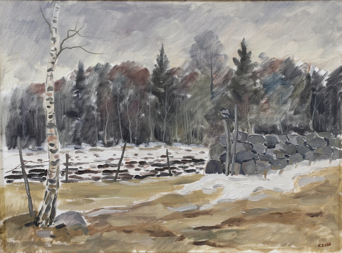 KENNETH SJÖÖ. "En kråka", olja på duk, signerad och daterad -82. — Paintings — Växjö Auktionskammare
