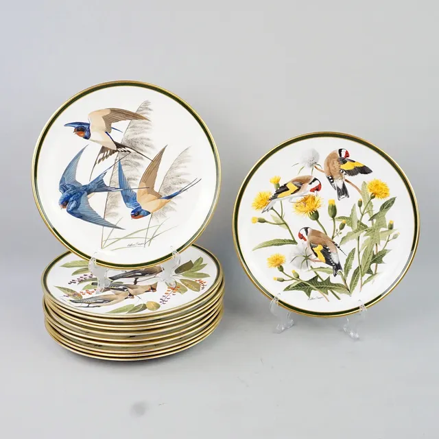 TALLRIKAR, 12 stycken, porslin, "Songbirds of the world", Franklin Porcelain, Wedgwood.