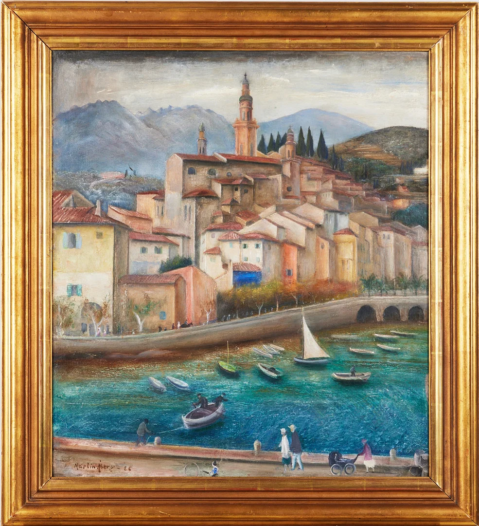 MARTIN ÅBERG (1888-1946). Den gamla staden, Olja på pannå, 65 x 56,5 cm. — Paintings — Stockholms Auktionsverk Fine Art