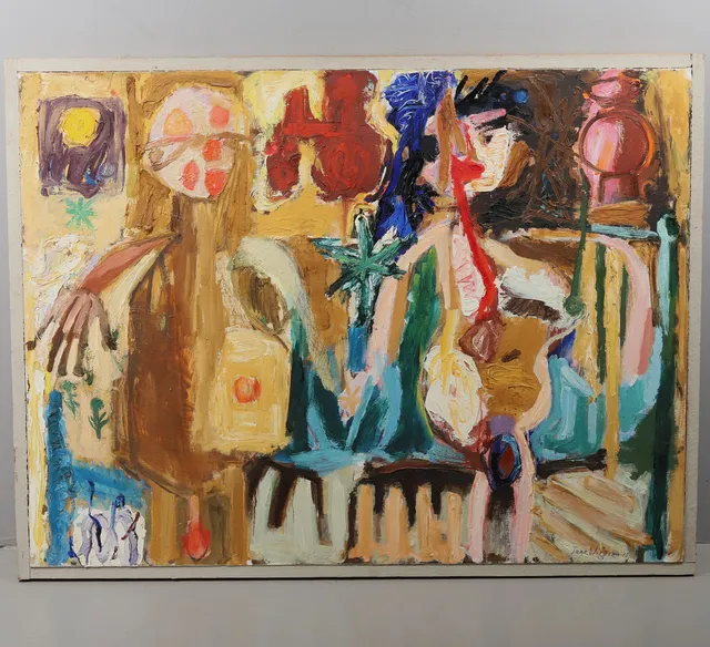 TAGE NILSSON. Olja på duk. Abstrakt figurkomposition, signerad och daterad -65.