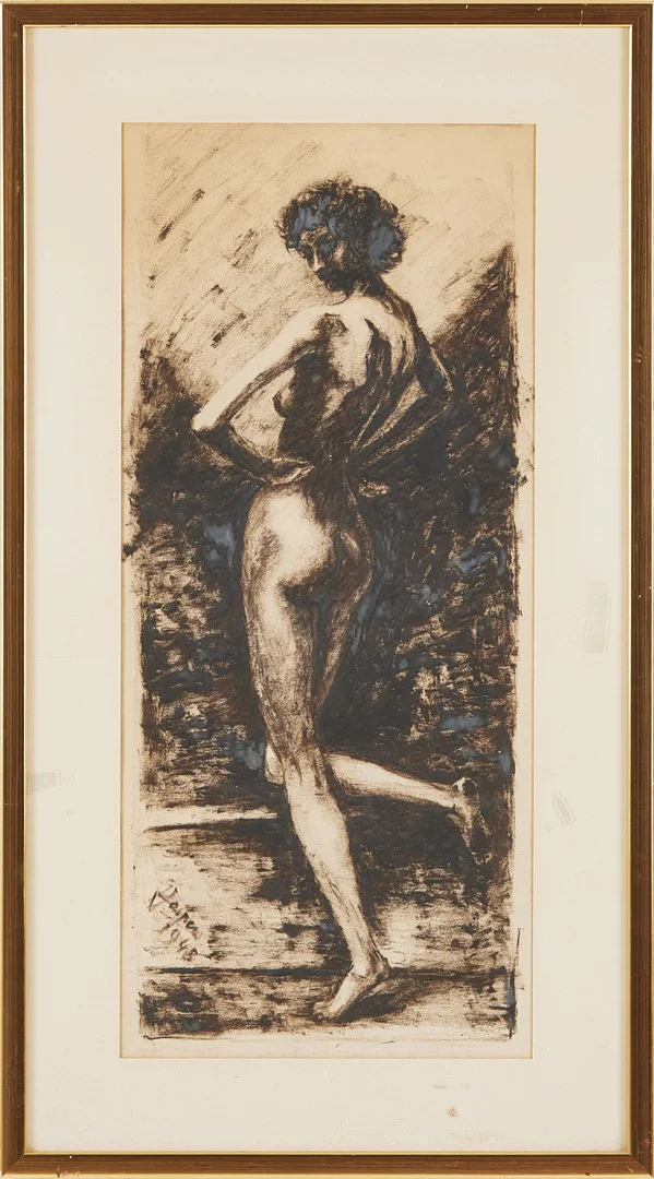 OIDENTIFIERAD KONSTNÄR. modellstudie, kol på papper, otydligt signerad och daterad 1948. — Drawings — Stockholms Auktionsverk Magasin 5