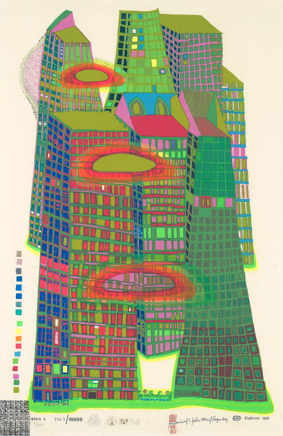 Hundertwasser, Friedensreich — "Good morning city Bleeding town" 1969/70 — Kunst/Grafikk — Blomqvist