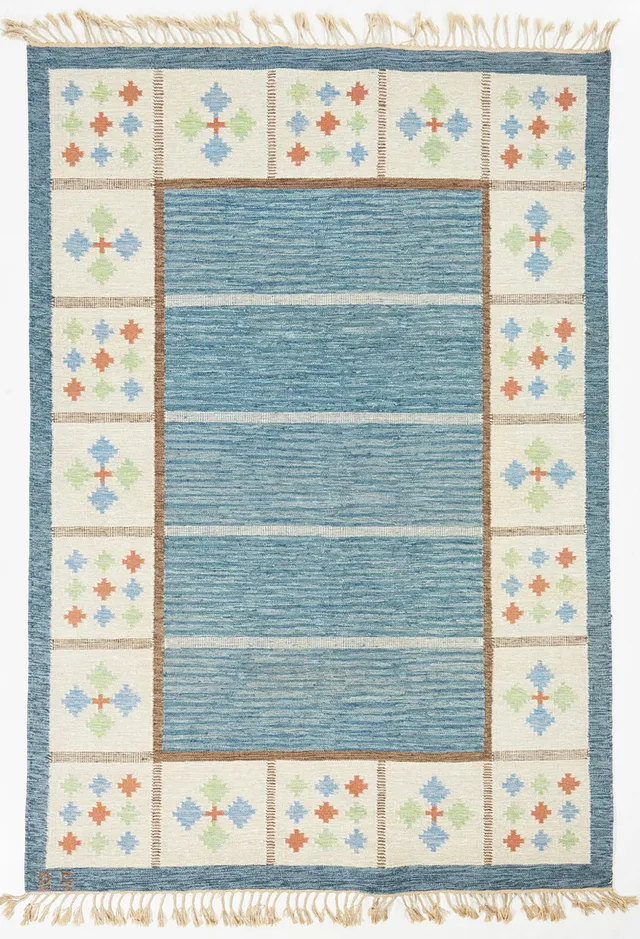 BIRGITTA SÖDERGREN. Matta, rölakan i ull, geometriskt mönster, monogramsignerad BS.