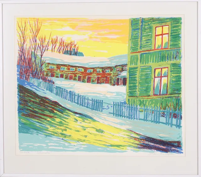 JOHAN LUNDGREN. "Södermalm", litografi, signerat provtryck.
