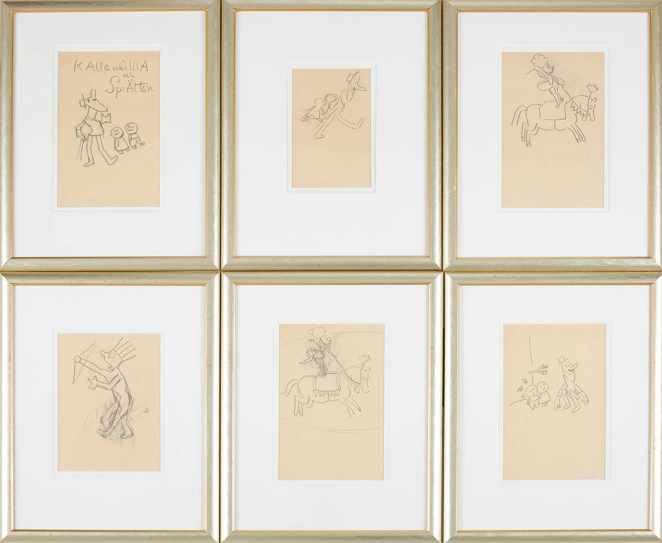CARL KYLBERG. 6 st, "Kalle och Ulla och Sprätten", teckningar skisser, blyerts, stämpelmärkta CK. — Paintings — Stockholms Auktionsverk Sickla