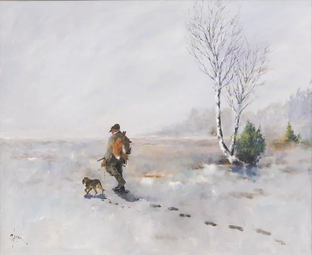 HENNING PAULSSON (1897-1973). Jaktmotiv, olja på duk, signerad Paulsson.