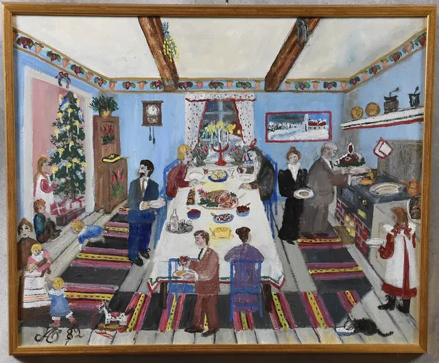 ALMA ÖHRSTRÖM. 1897-1987, olja på duk, " Julbord " signerad, daterad -82.