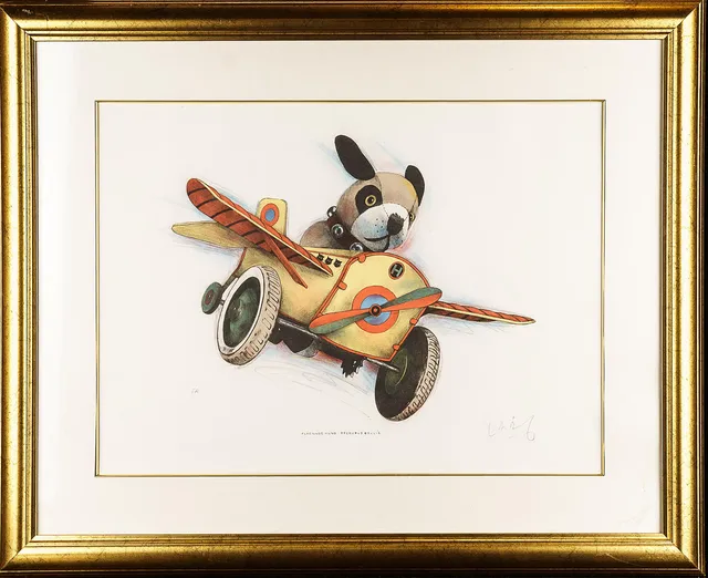 LASSE ÅBERG. Färglitografi, "Flygande hund" signerad, EA.