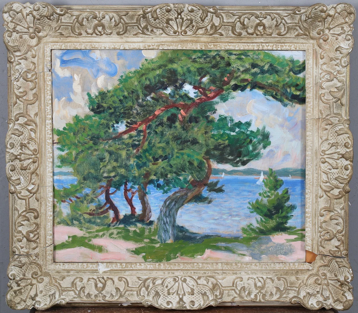 ELIS ÅSLUND. "Sandhamstall", olja på pannå, signerad och daterad 1915. — Paintings — Stadsauktion Sundsvall