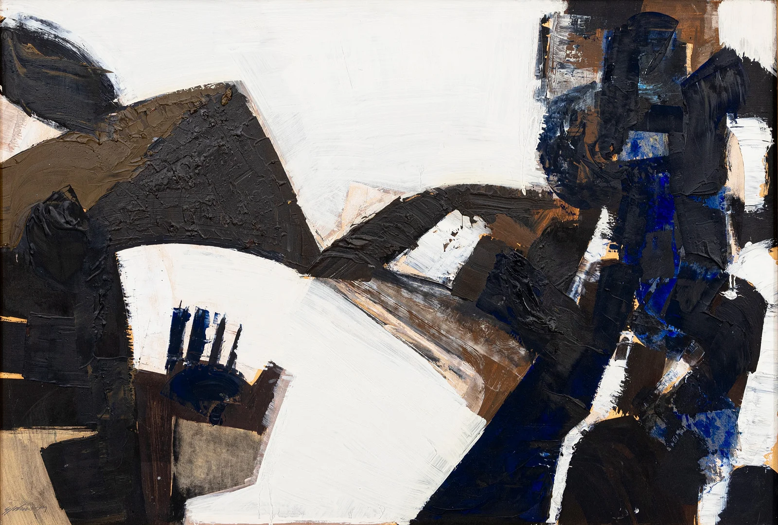 GUNNAR JOHNSSON. Abstrakt komposition, olja på pannå, signerad G Johnsson. — Paintings — Auktionshuset Kolonn