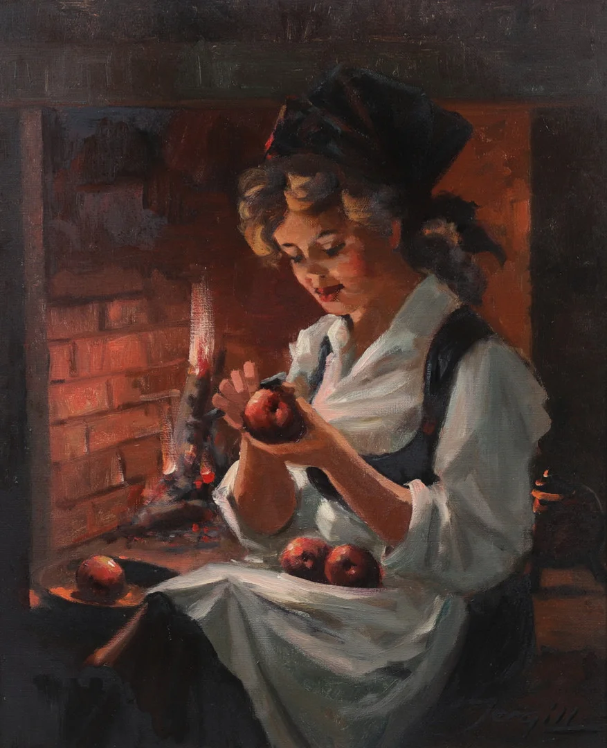 TORALF JERGILL. Kvinna med äpplen, olja på duk, signerad. — Paintings — Växjö Auktionskammare