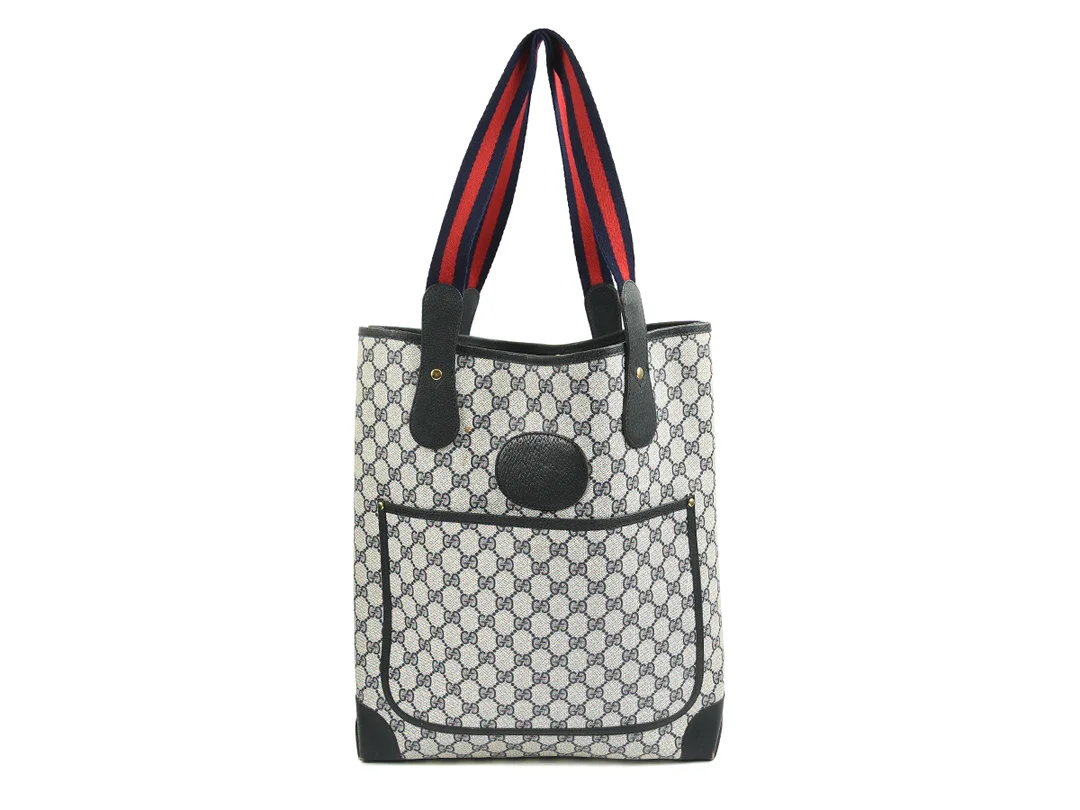 VÄSKA, GUCCI, Accessoire Collection, vintage, monogram canvas, marint läder, 32x38x8cm, bruksslitage, — Accessoarer/Väskor — Kaplans